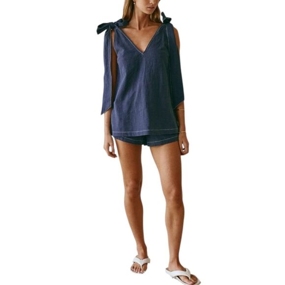 SABO Women's Blue Elixir Tie Strap Ramie Top Size US 4 NWT - Picture 1 of 8